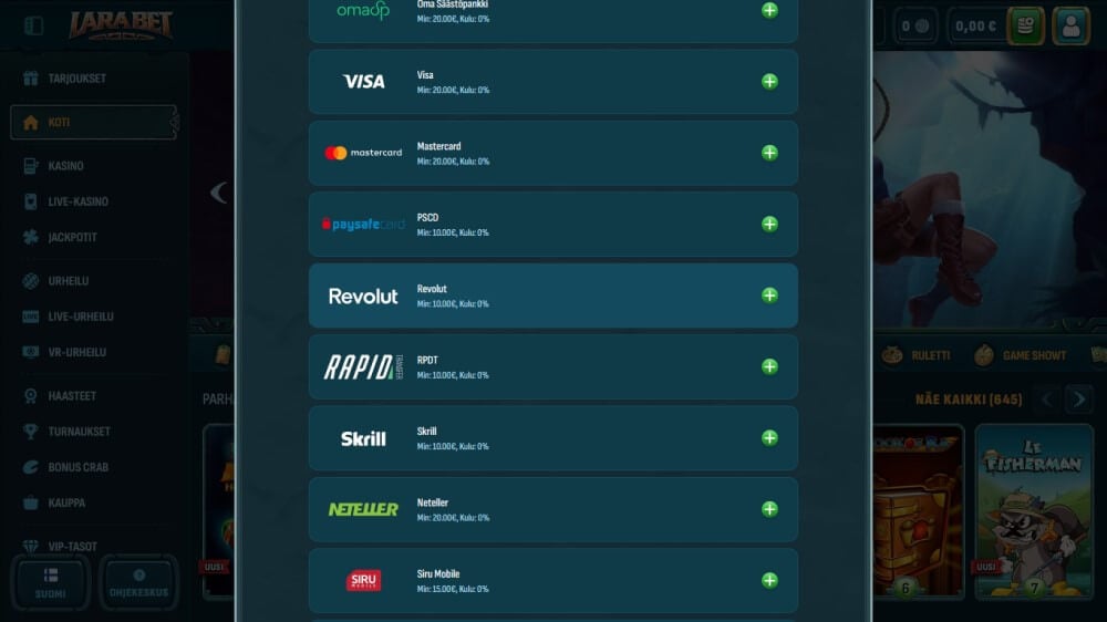 LaraBet Revolut talletus